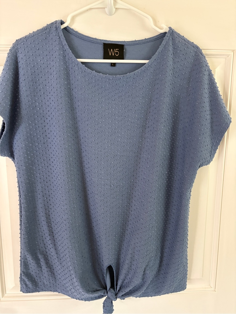 W5 Light Blue Textured Short-Sleeve Tie-Front Top